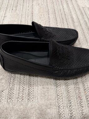 Roberto Cavalli Black Perforated Leather Driving Loafers